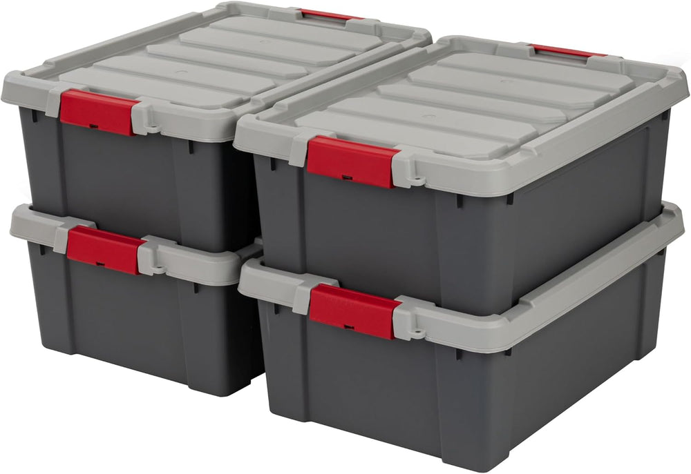 IRIS USA 4-Pack 12 Gal Heavy Duty Lockable Storage Totes with lids, Gray