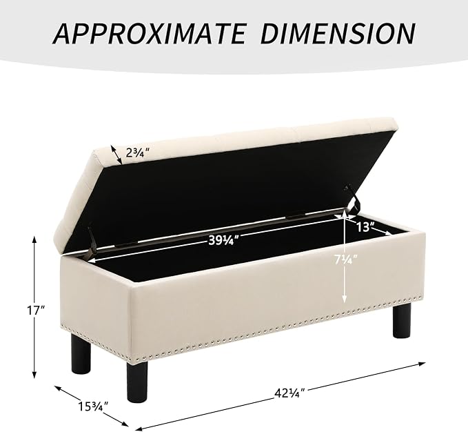 Furnimart 42.5 Inch Storage Ottoman Bench, Flip Top End of Bed Storage Bench - Image 2