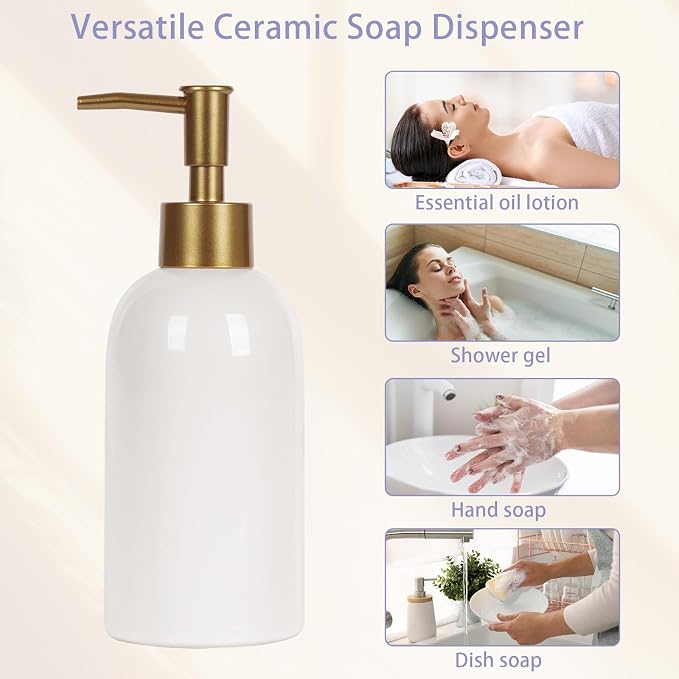 Natheeph 2PC 14OZ Ceramic Soap Dispenser Ceramic Soap Pump Dispenser Can Fill - Image 7