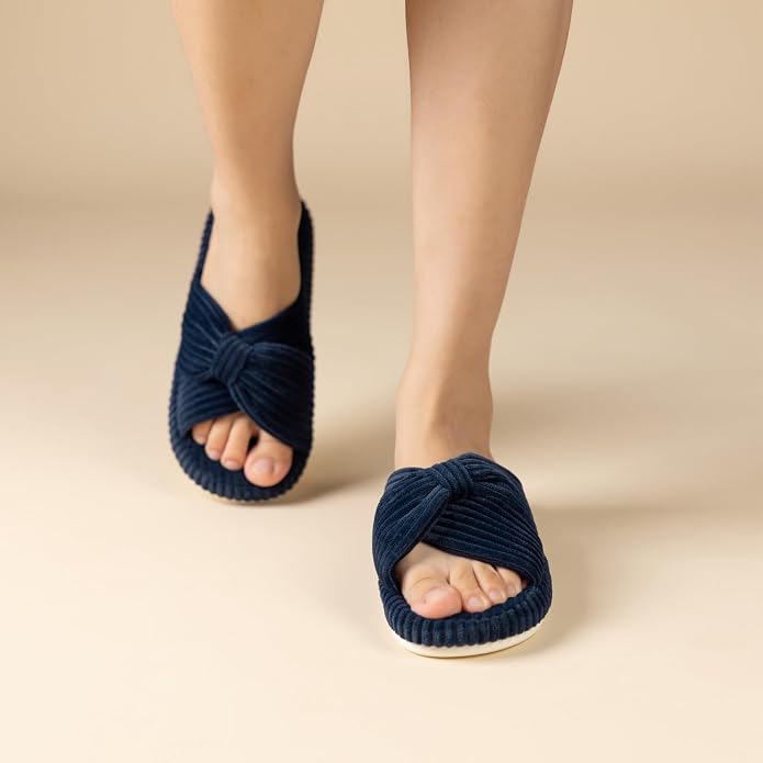 Chantomoo Slippers for Women Memory Foam House Bedroom Corduroy Bow Crossbands - Image 6