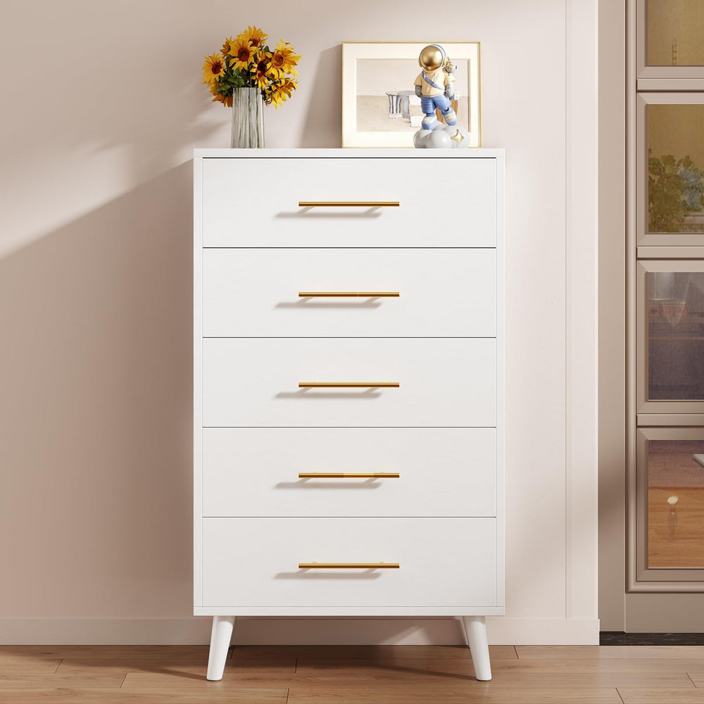 Aiho 5 Drawer Dresser, Tall Dresser, White