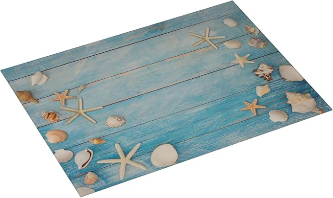 Seashells Starfish On Blue Wood Absorbent Microfiber Xl Dish Drying Mat - Image 2
