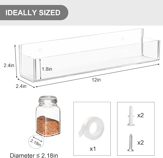 PMMASTO Adhesive Acrylic Spice Rack Organizer - Image 3
