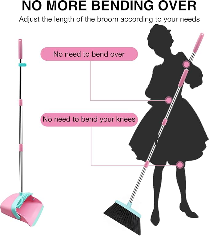Broom and Dustpan Set, 52-in Long Adjustable Handle Broom Dustpan Combo - Image 3