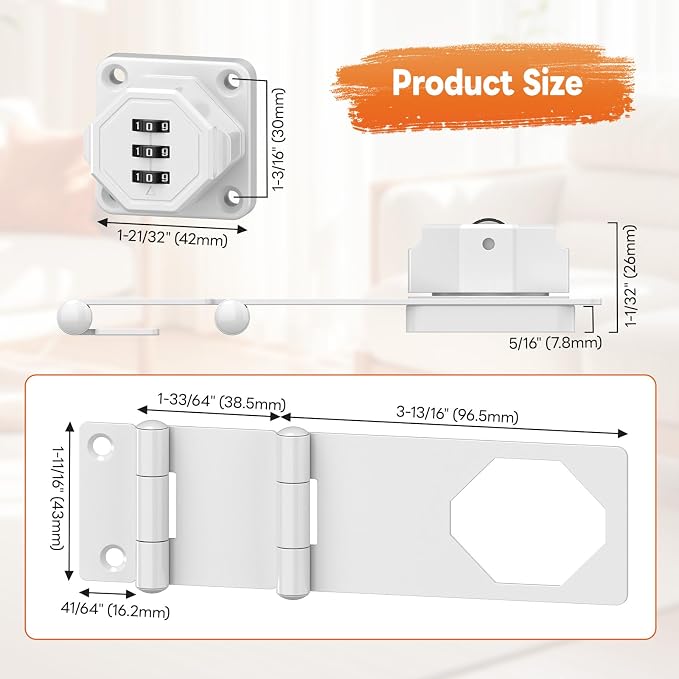 90 Degree 3-Digit Combination Cabinet Lock, Zinc Alloy Keyless Folding Hasp - Image 5