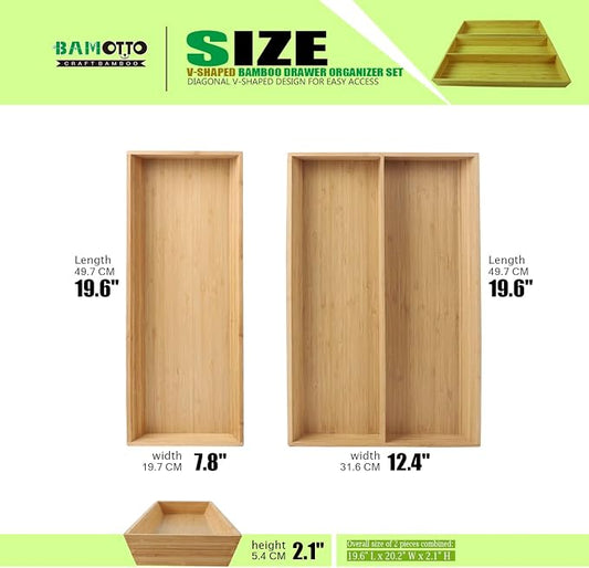 2-Piece V-Shaped Bamboo Drawer Organizer - Image 2