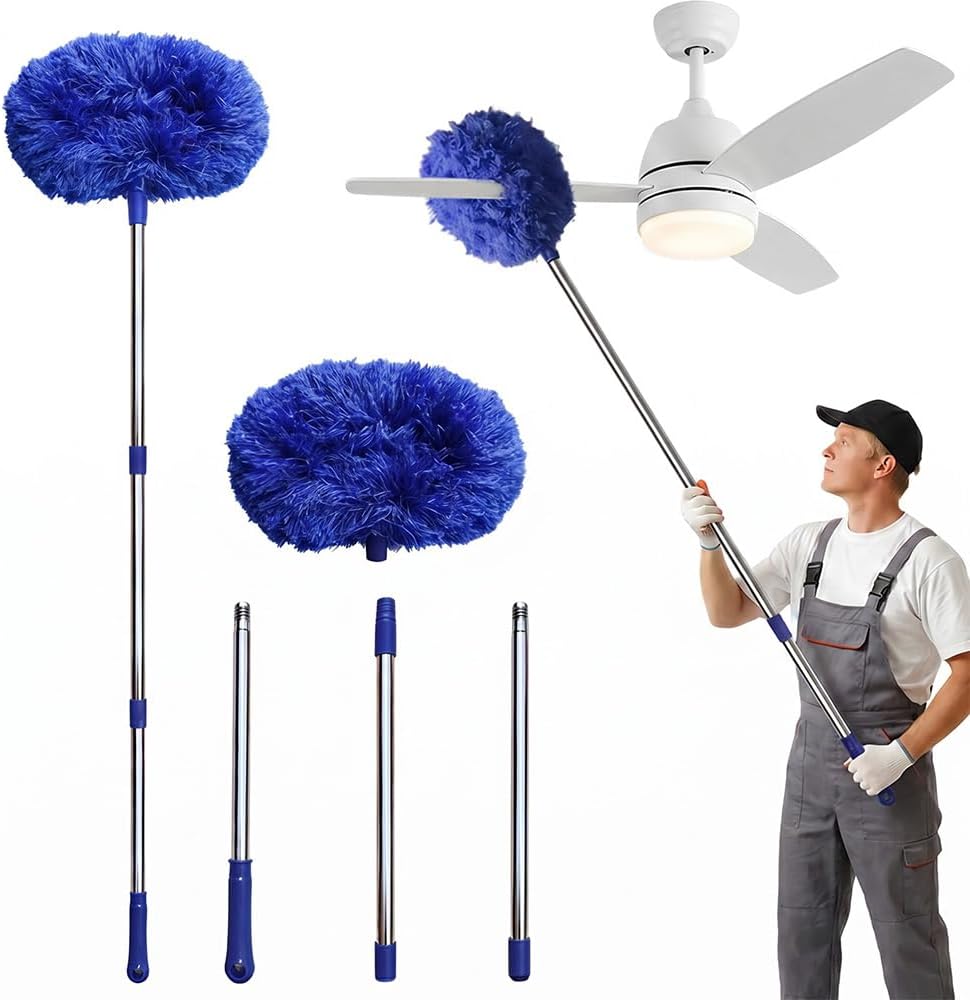 Ceiling Fan Cleaner Duster, 2026 Upgrade 3 Section Extension Pole 12 to 55 Inch, Reusable Microfiber Removable Cleaning Dusters for Fan Blade Walls Cobwebs Bookshelves Window