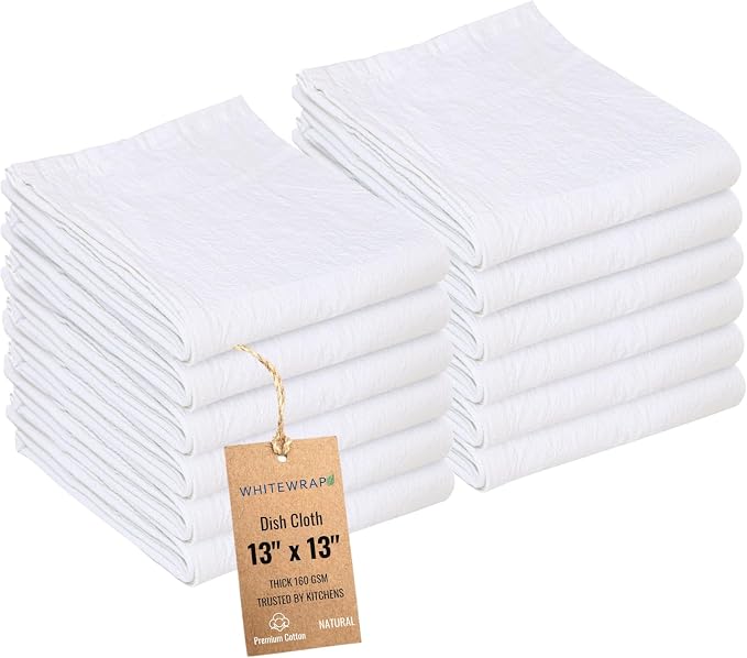 WHITEWRAP Dish Cloths Cotton| Kitchen Wash Cloth| Shop Towels Absorbent and by WHITEWRAP