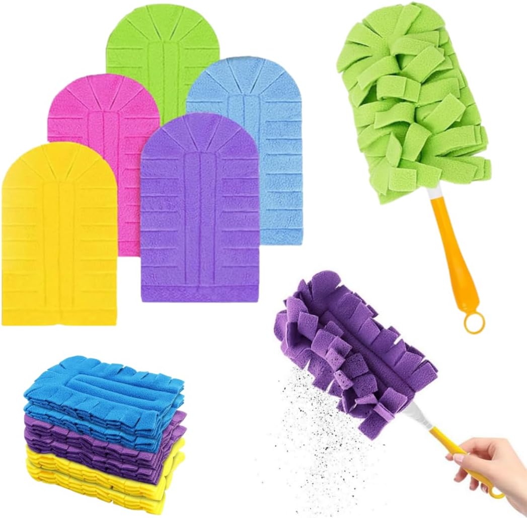 Reusable Chenille Microfiber Dust Duster, 2026 New Reusable Duster with Removable Washable Cloth Covers, 360°Electrostatic Duster Refills, Multi-Surface Dusting Mop for Efficient Home Cleaning (1Set)