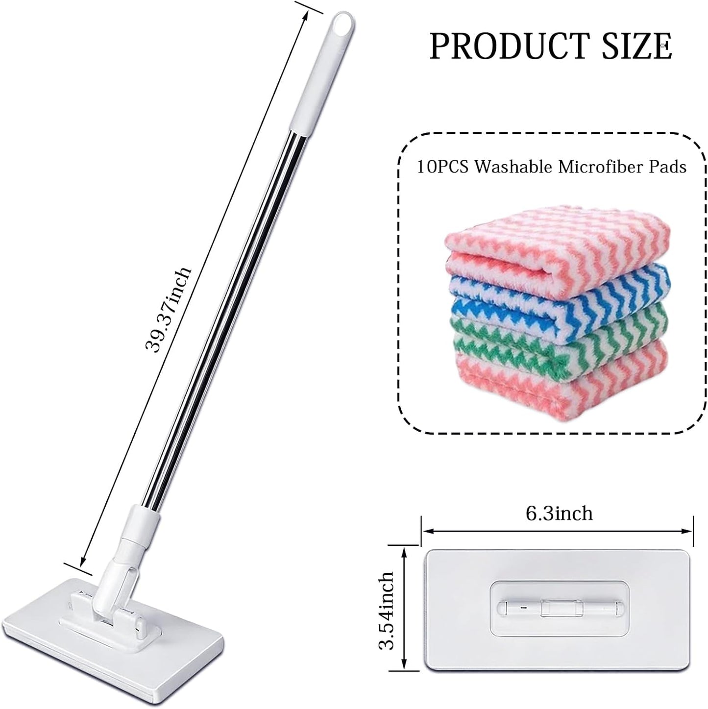 Quick Grip Mini Mop, Zero Touch MiniMop, Disposable Clip Mopstick Reusable Cloths, Retractable Gap Dust Cleaner Flat Mops with Locking Head & Sweeping Cloths (1*mop+10*Cloth)
