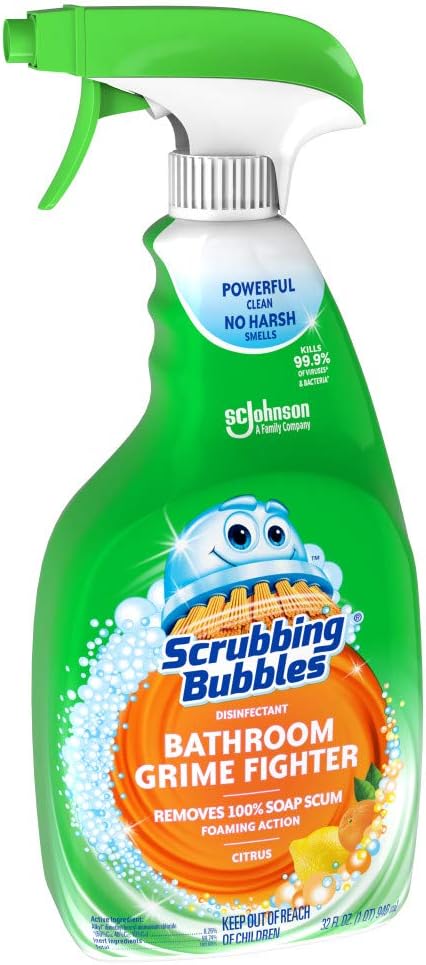 Scrubbing Bubbles Bathroom and Shower Cleaner Disinfectant Spray, Foaming Action Bathroom Grime Fighter, Citrus Scent, 32oz