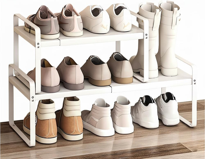 2-Pack Expandable Shoe Rack, Closet Organizer, 10" High, 15"-24"
