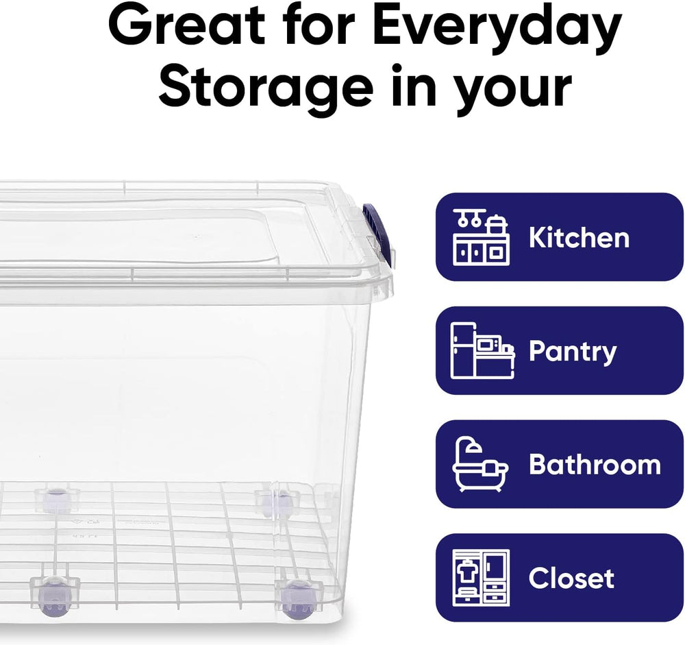 Superio 44 Qt Clear Plastic Storage Bin with Lid and Wheels, Non-Toxic, BPA F...