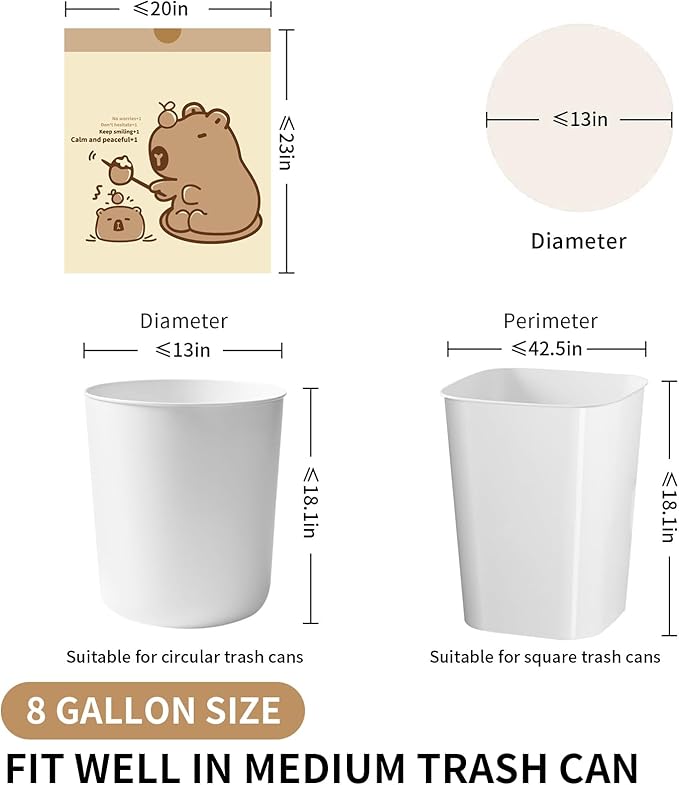 VOK 8 Gallon Trash Bags with Capybara Printed, Drawstring Medium Garbage Bags - Image 2