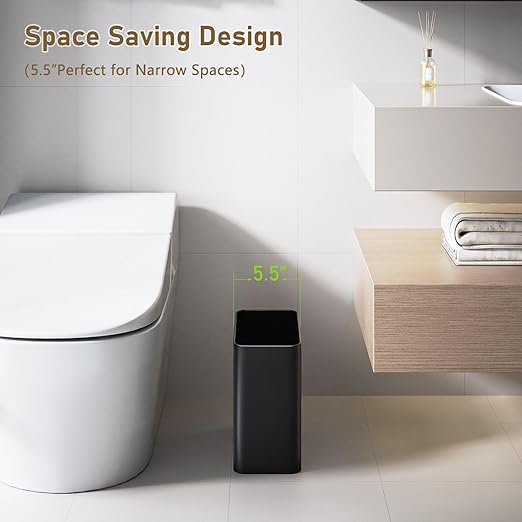 Small Bathroom Trash Can 2.4 Gallon Wastebasket, Slim Metal Garbage Can Matte - Image 2