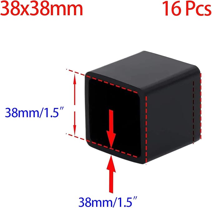 16 Pcs Black Square Anti-Slip Rubber Leg Tips Chair Leg Caps Furniture Floor - Image 2
