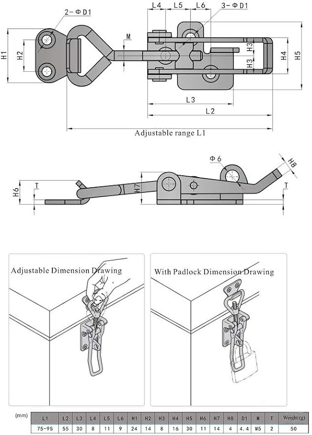 Adjustable Latch Buckle Cabinet Boxes Lever Handle Toggle Catch Latch Lock - Image 4