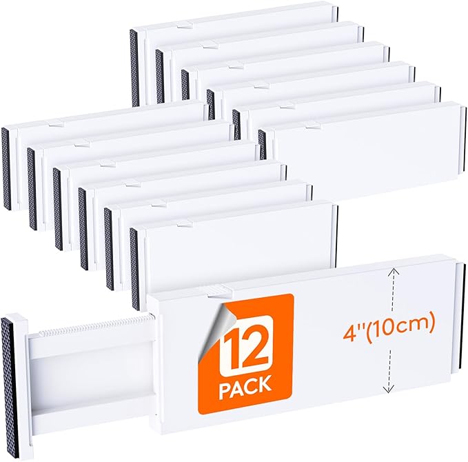 Lifewit 12 Pack Drawer Dividers 4" High, 11-17" Adjustable Dresser Drawer by Lifewit