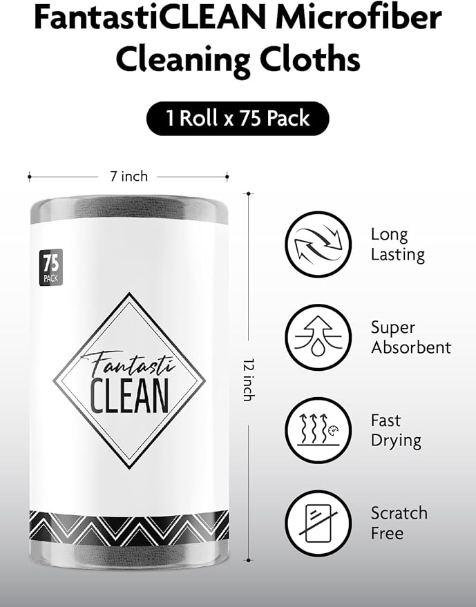 Fantasticlean Microfiber Cleaning Cloth Roll -75 Pack, Tear Away Microfiber - Image 7
