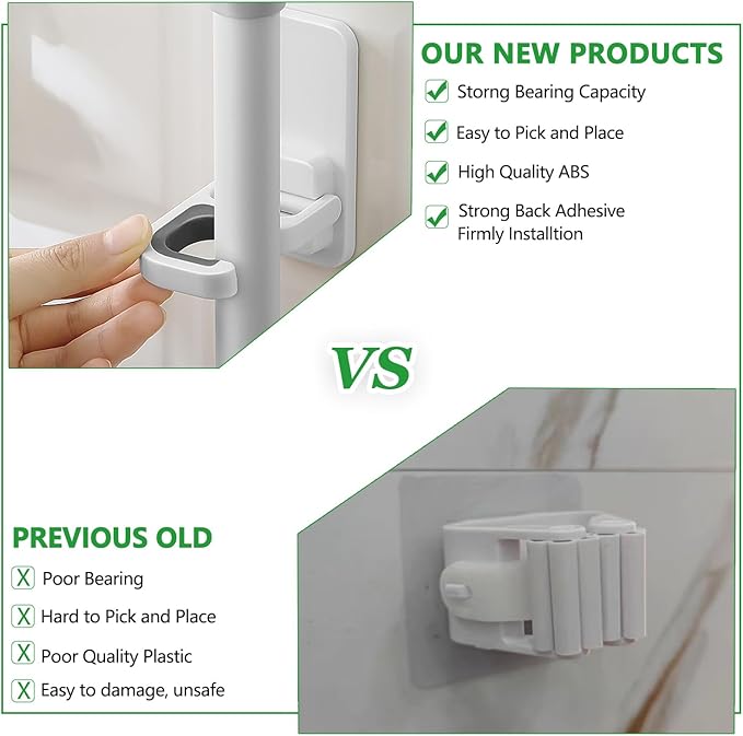 3pack Broom and Mop Holder Wall Mount No Drill Mop and Broom Gripper Mop Handle - Image 3
