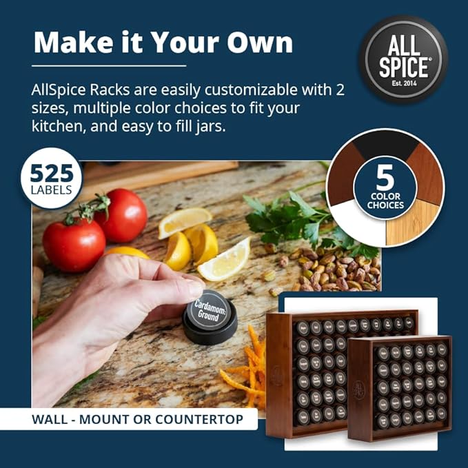 AllSpice Spice Rack Organizer, 525 Unique Labels, Countertop or Wall Mount - Image 4