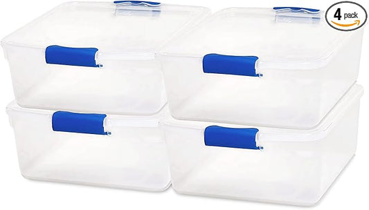HOMZ 4-Pack Latching Lid, Small Clear Plastic Storage Bins w/ Lids, 15.5 Quart by Homz