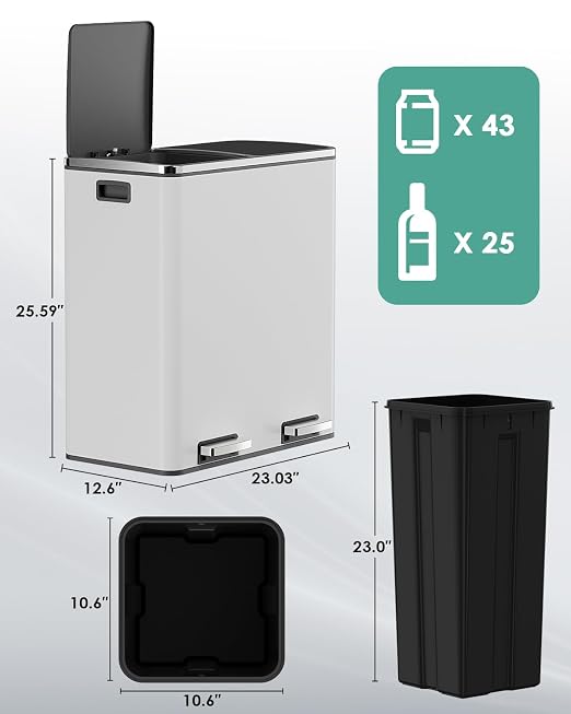 AthLike 60L Dual Trash Can, Stainless Steel Kitchen Garbage Can, Double - Image 2