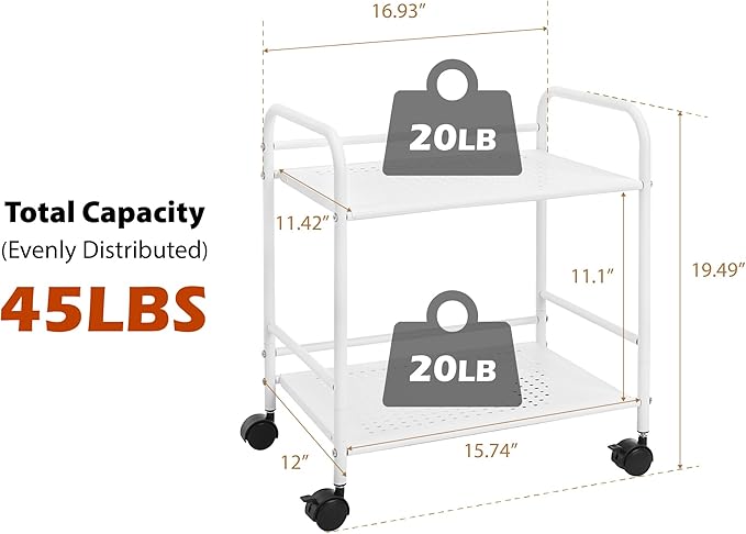 SunnyPoint 2-Tier Metal Rolling Utility Cart – Mobile Storage Shelf - Image 6