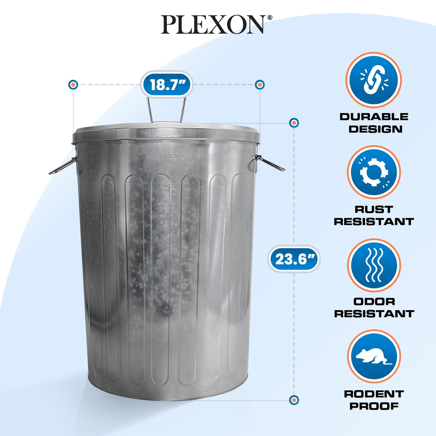 Plexon 20 Gallon Metal Trash Can with Lid Outdoor Large Trash Bin Galvanized Steel Garbage Can for Farm Garage Patio Ash Bucket Bird Seed Storage Can Heavy Duty Round Container, 2 Pack