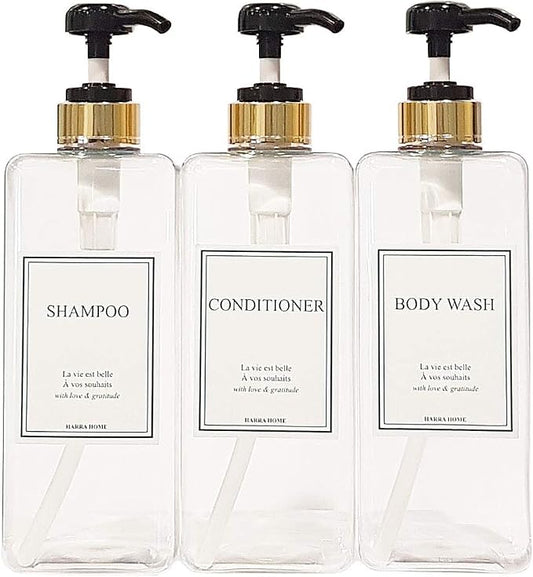 Modern Gold Design Large 27 oz Shampoo and Conditioner Dispensers by HARRA+HOME