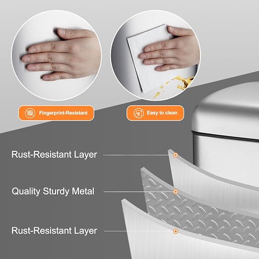 8 Gal/30L Slim Trash Can, Rectangular Step-On Stainless Steel Garbage Can - Image 3