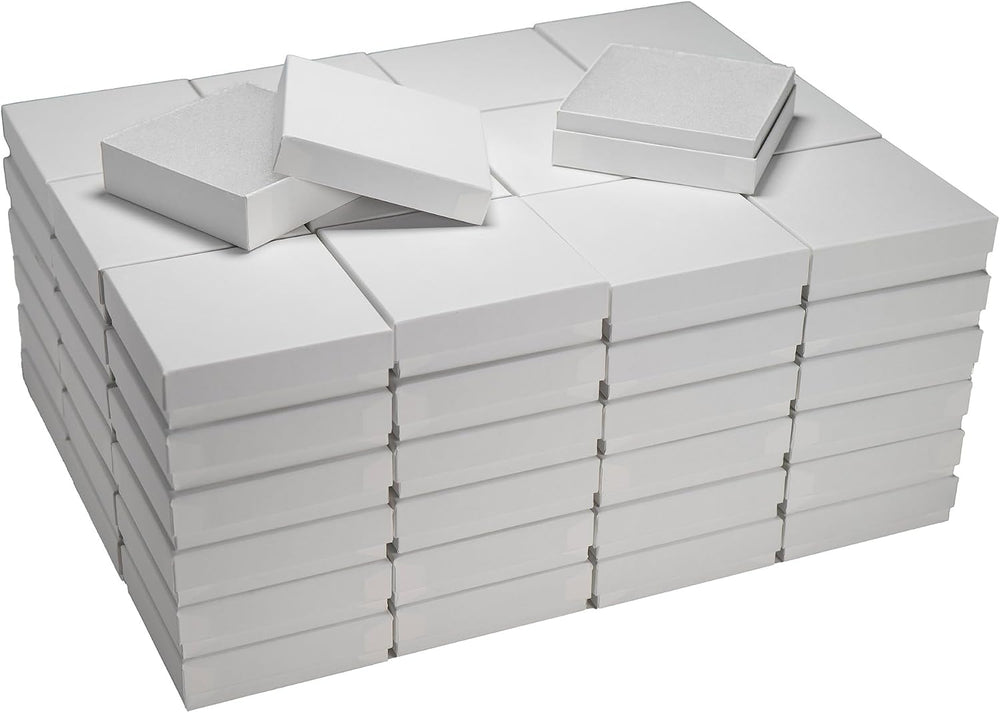 JPB Matte White Cotton Filled Jewelry Box #33 (Case of 100) 3.5 inches x 3.5 ...