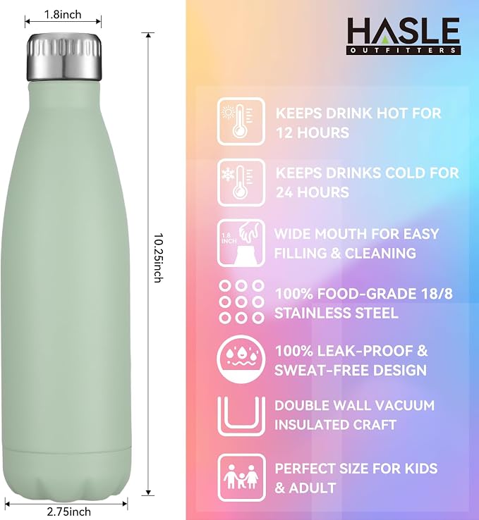 HASLE OUTFITTERS 17oz Stainless Steel Water Bottles, Vacuum Insulated Water - Image 5