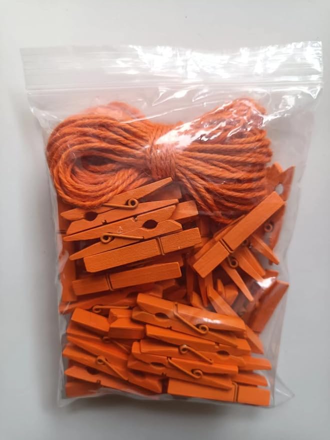 1.9 in Orange Wood Clothespins Hang Kids Artwork Craft Project Clothes Clips - Image 2