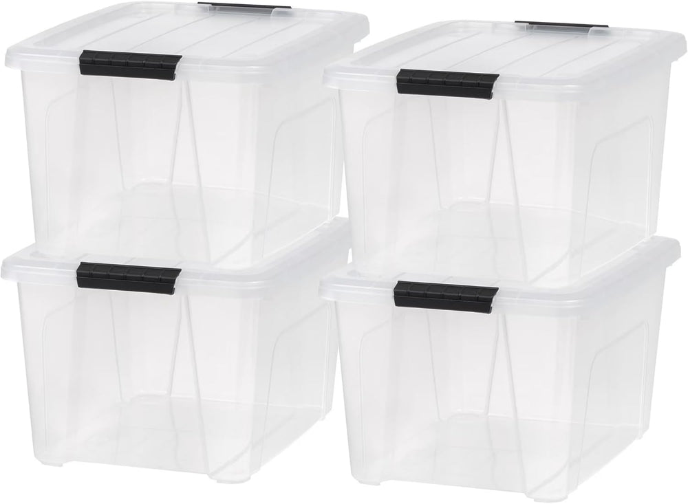 4 Pack 32 Qt Plastic Storage Bins with Lids, Large Stackable Clear Containers...