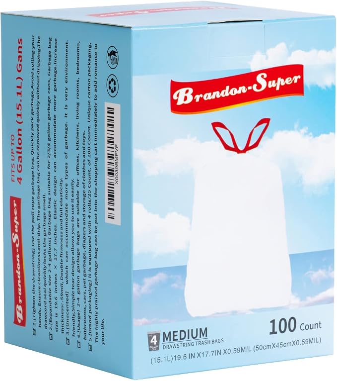 Small Trash Bag 4 Gallon Drawstring Garbage Bags - Image 3