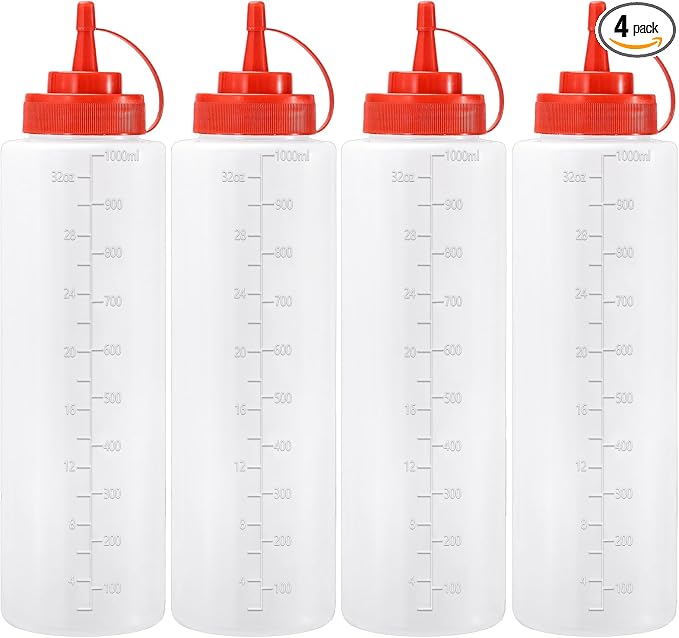 Condiment Squeeze Bottles Ketchup Dispenser, 4 Pack 32oz Squeeze Bottles by Katfort