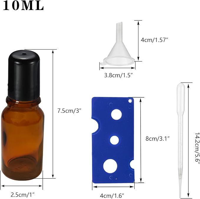 10ML Roller Bottles for Essential Oil, 4 Pack Empty Amber Glass Roller Bottle - Image 2