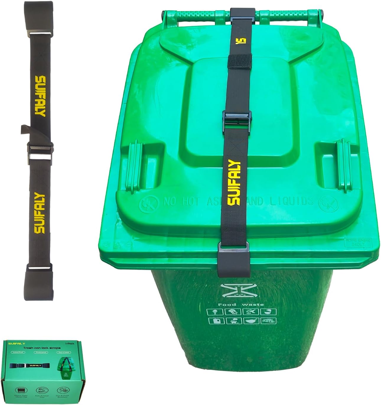 Trash Can Locks with Self-Locking Buckle – Heavy Duty Adjustable Bear Proof Lid Straps for 28-96 Gallon Bins, Animal-Proof Garbage Can Lock for Raccoons, Squirrels, Wildlife (1)