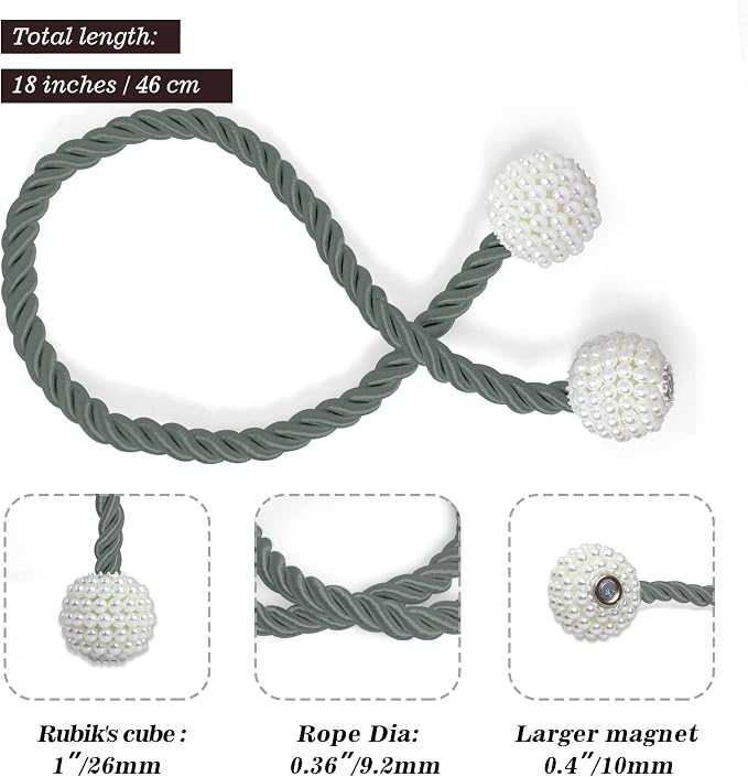 Hion Magnetic Curtain Tiebacks Gray Blue 6 Pack, Curtain Tiebacks Buckles - Image 2
