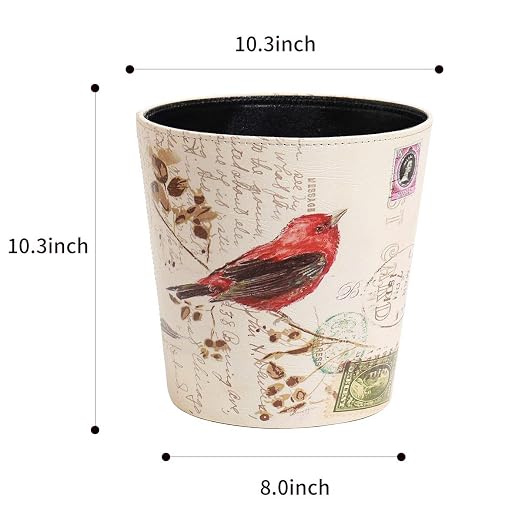 PU Leather Small Trash Can Wastebasket, Round Garbage Container Basket - Image 2