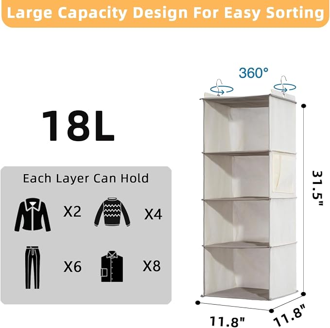 2 Packs Hanging Closet Organizer, 4-Shelf Closet Organizers and Storage - Image 2