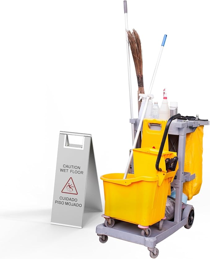 Stainless Steel Wet Floor Sign 2 Pack, 24 Inch Double-Sided Foldable Caution - Image 3