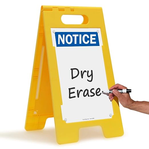 SmartSign 25 x 12 inch “Notice” Write-On Two-Sided Folding Floor Sign, Dry Erase - Image 2