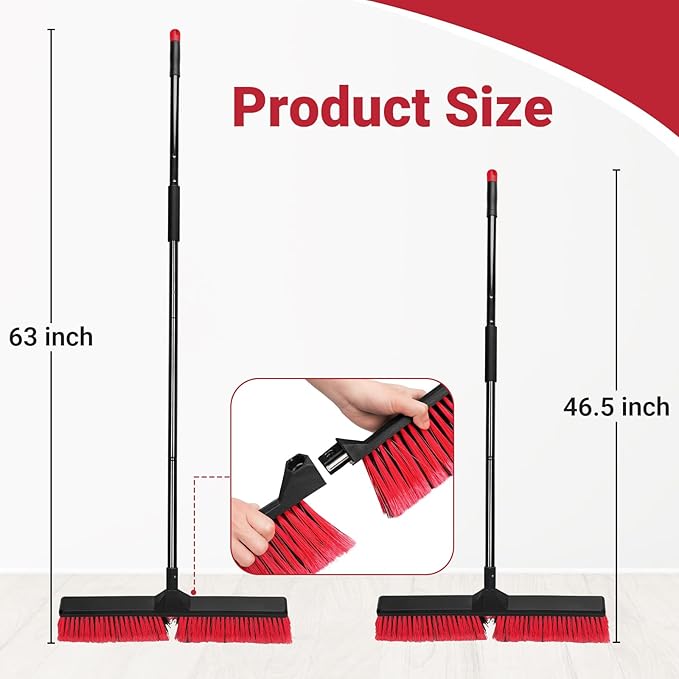 24" Push Broom Outdoor with 63" Long Handle and Stiff Bristles, Heavy Duty - Image 6