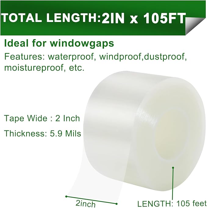 Transparent Window Weather Sealing Tape 2 Inch x 35 Yards Weather Stripping - Image 2