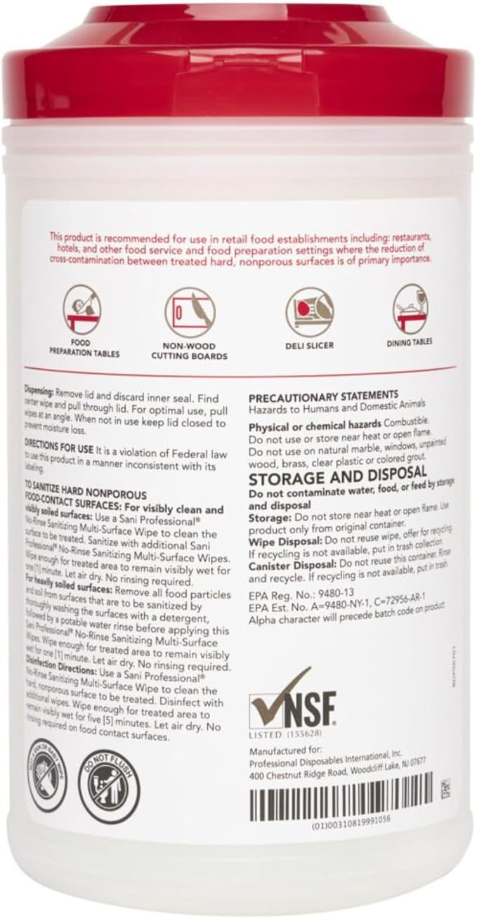 PDI Sani-Professional No-Rinse Sanitizing Wipes, Restaurant Tables, 95 Large - Image 3