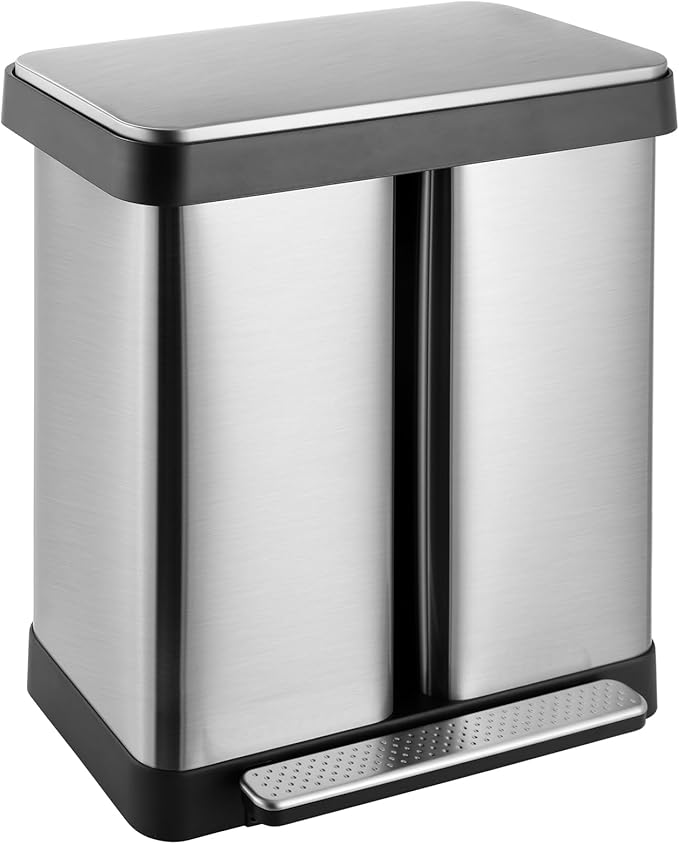 16 Gallon Dual Compartment Trash Can, Hands-Free Recycling Rectangular Garbage by ComfyCorner