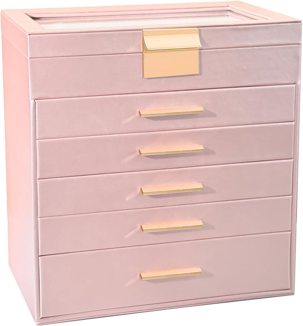 BOOVO Jewelry Boxes for Women, White and Black 6 Layer Large Jewelry Box for ...