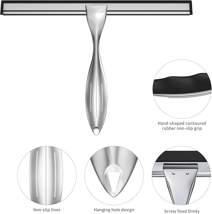 14-Inches Stainless Steel Shower Squeegee Set, Include Shower Door Hook - Image 2